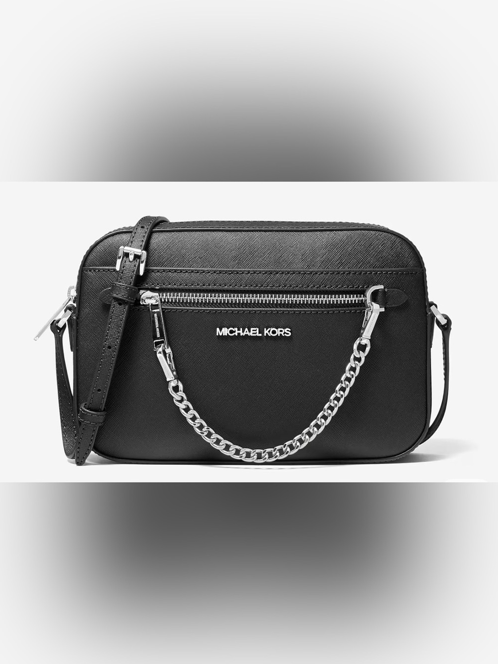 Brand New Michael Kors Black Saffiano Leather Bag with Silver Chain Detail